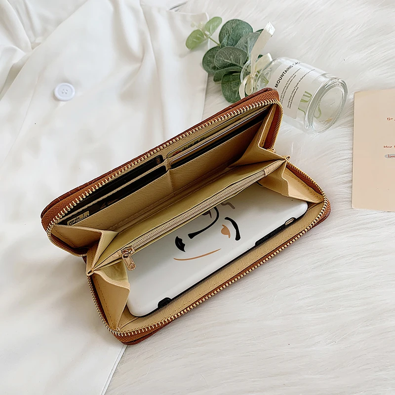 Модные женские кошельки из мягкой кожи длинный женский кошелек на молнии клатч