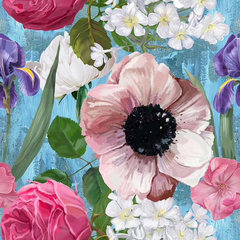 Полиэфирная эластичная ткань для платья в акварельном стиле с цветочным принтом