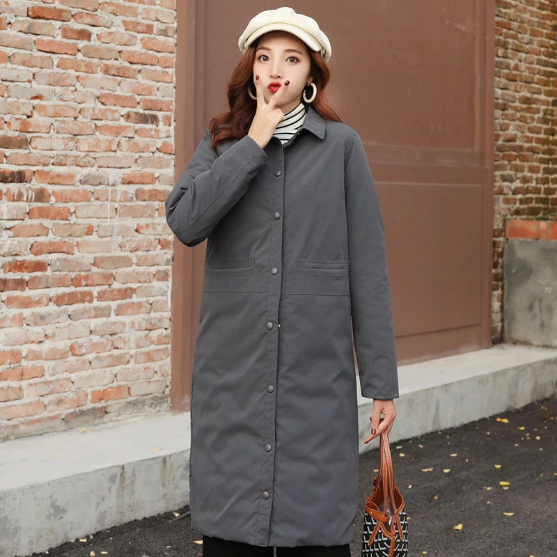 

Both Two Sides Can Be Wore 2020 Winter Jacket Women Casual Long Coat Female Solid Cotton Padded Warm Single Breasted Woman Parka