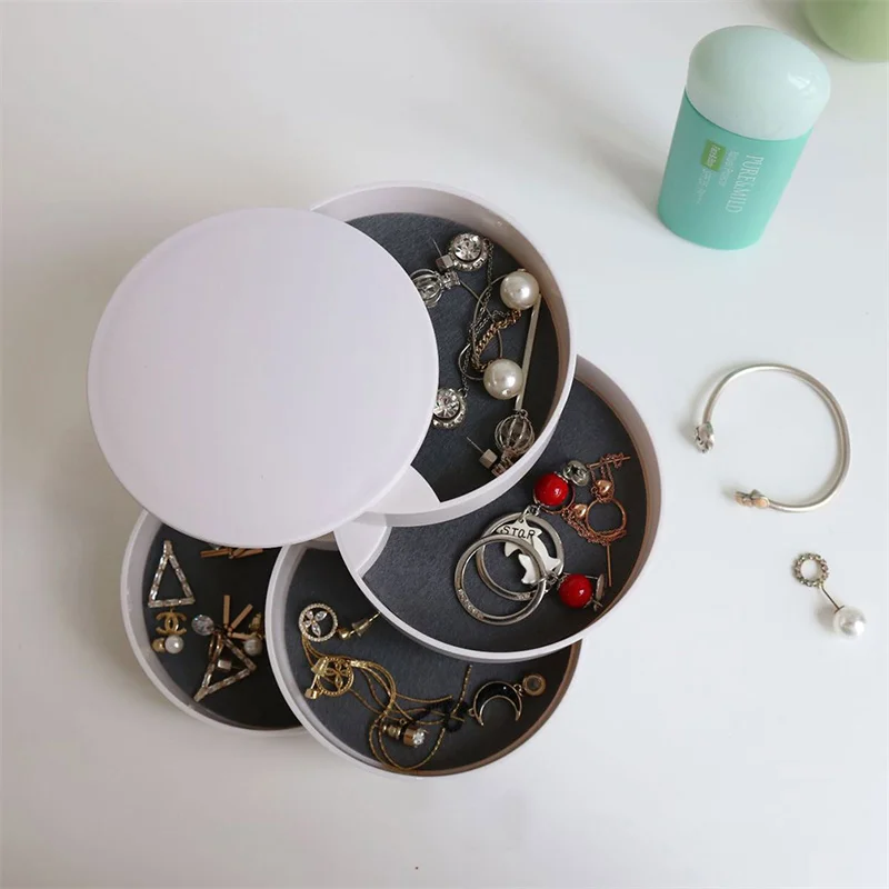 

Jewelry Storage Box Multilayer Rotating Plastic Jewelry Stand Earrings Ring Box Cosmetics Beauty Container Organizer with Mirror