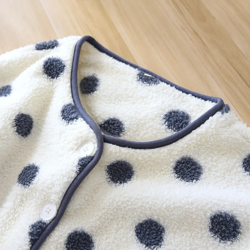 Fdfklak Коралловая флисовая утепленная Милая женская домашняя одежда в горошек