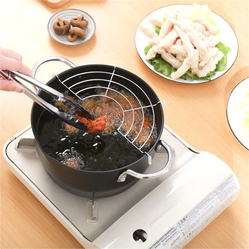 

Deep Fryer Frying Pot Thermometre Tempura Fryer Pan Temperature Control Fried Chicken Pot Cooking Tools Stainless Steel