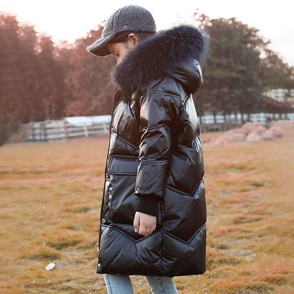 

2021 Winter 4 6 8 10 12 Yrs Baby Girls Real Fur Collar Hooded Casual Down Parkas Outerwear Fashion Kids Girl Solid Color Outwear