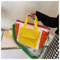 large multi pocket canvas women handbag color contrast shoulder bag designer patchwork crossbody bags for women big shopper tote