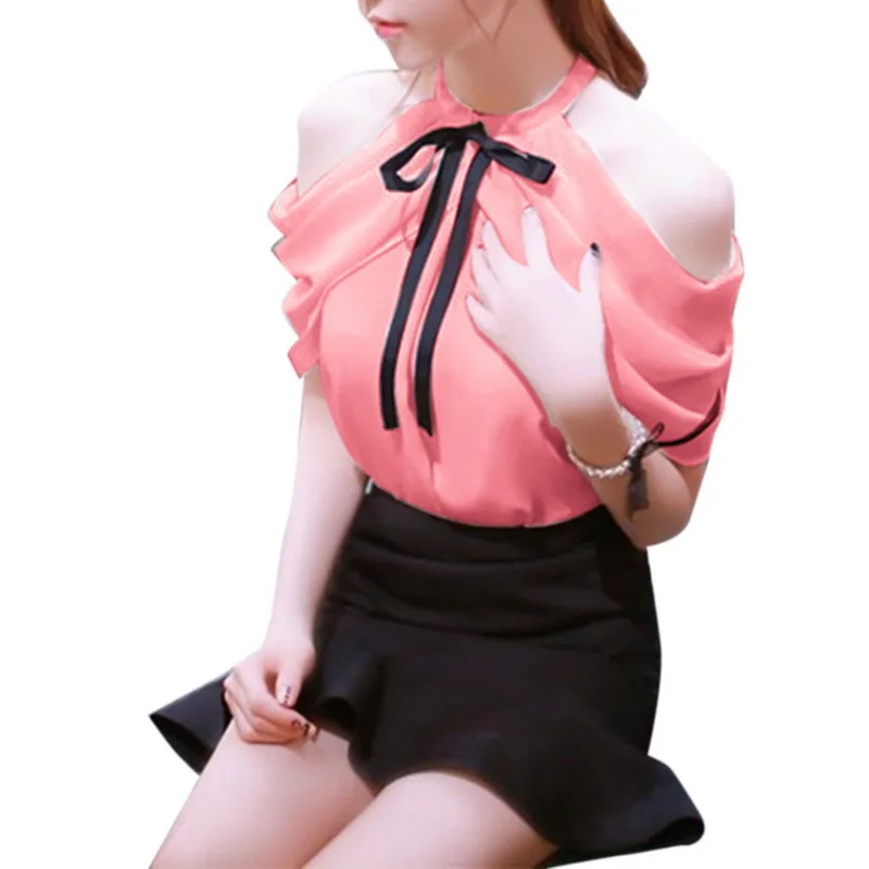 Pink 3 LEH кружевные блузки женские Открытые Сексуальные Топы Женские однотонные повседневные офисные рубашки плюс размер 5xl Блузы с v-образным вырезом уличная - Цвет: Pink 3