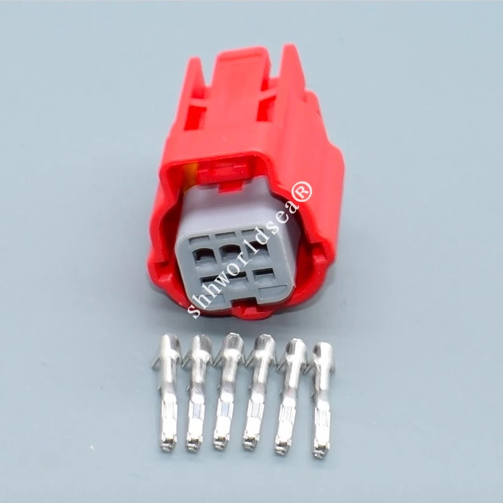 

shhworldsea 6 Pin Way Auto Waterproof Wire Harness Connector Red Electrical 0.6MM Female Socket Plug With Terminals