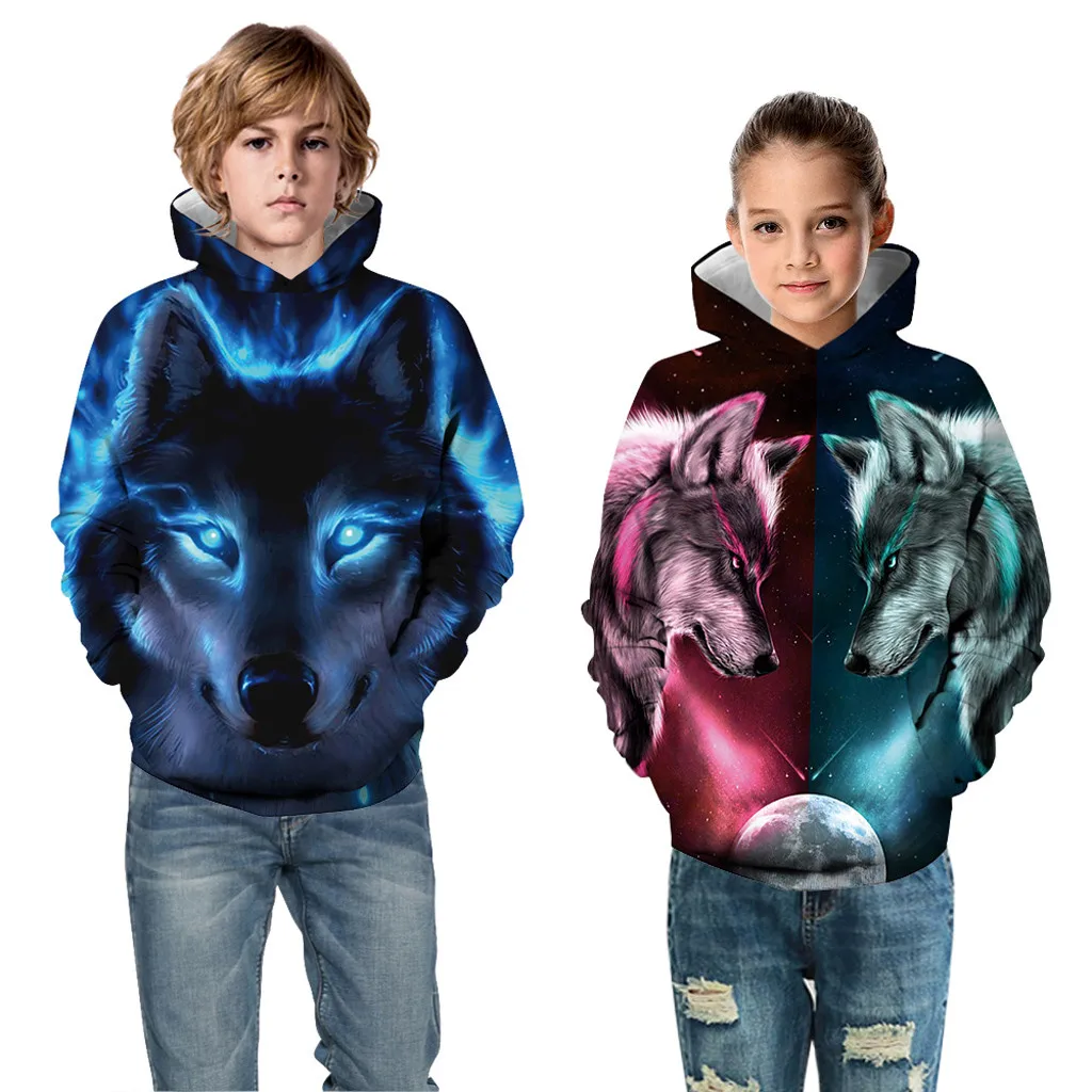 

Флисовый свитшот для девочек и мальчиков, пуловер с карманами и мультяшным принтом Галактики, толстовка с капюшоном для мальчиков, толстовк...