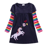 girls long sleeve star embroidered dress girls autumn new style two pocket rainbow striped sleeve cotton dress lh5809