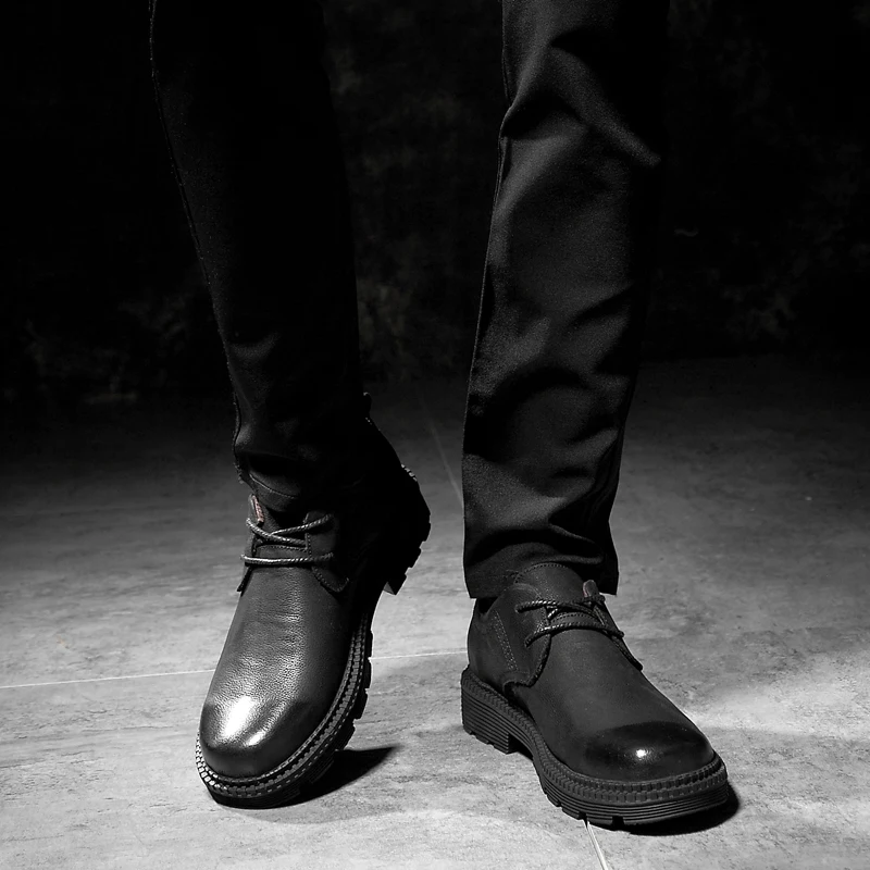 Мужские туфли из натуральной кожи черные коричневые на плоской подошве мужские