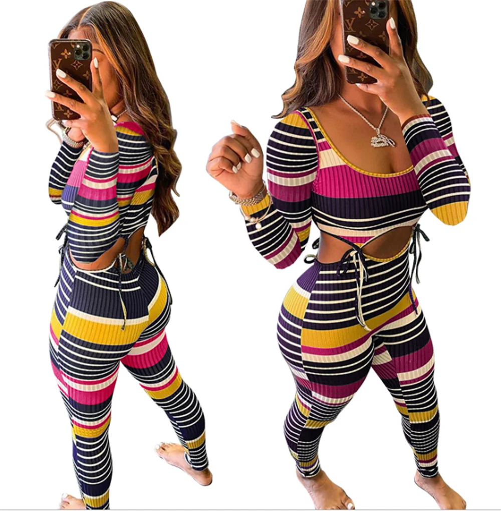 RStylish модное цветное Полосатое платье в рубчик комплект из двух предметов