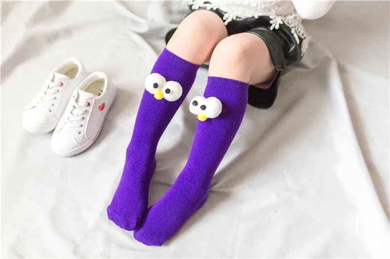 Baby Cotton Long Socks Toddler Colorful Cute Cartoon 3D Big Eyes Sock Kids Solid Color Socks Spring Autumn Fashion Kids Gift
