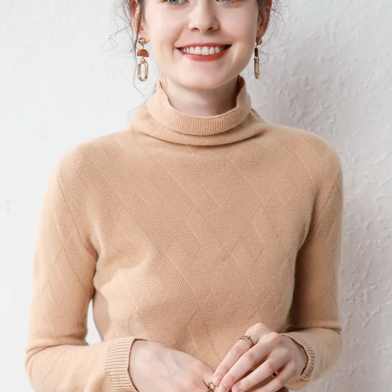 

2021 Autumn and Winter High Neck Cashmere Pullover Sweater Lapel Long Sleeve Wool Loose Knit Bottoming Shirt Women