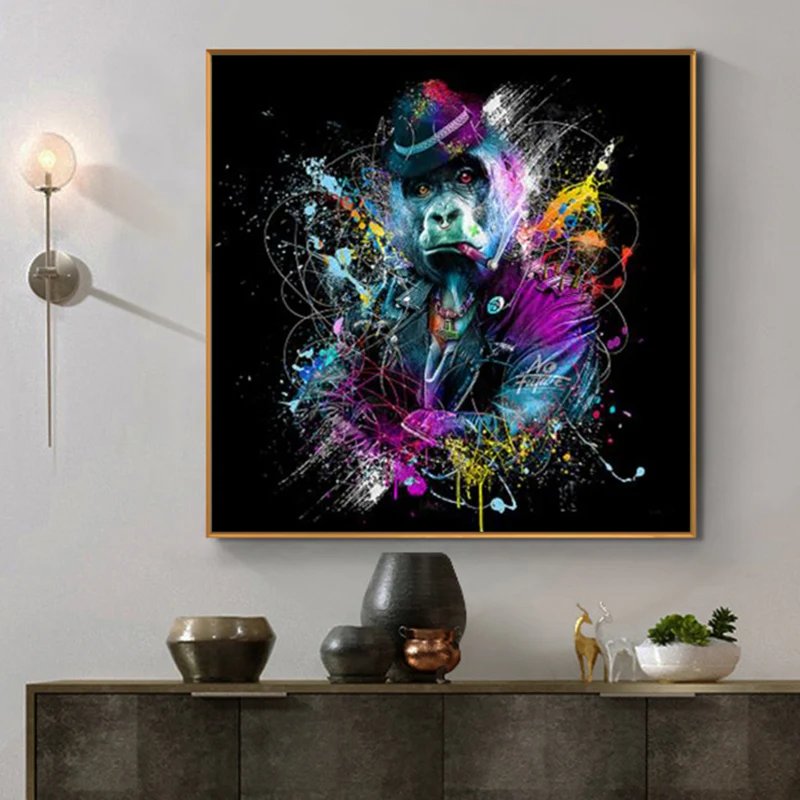 Забавная красочная звезда обезьяна граффити Искусство Холст Картина на стену