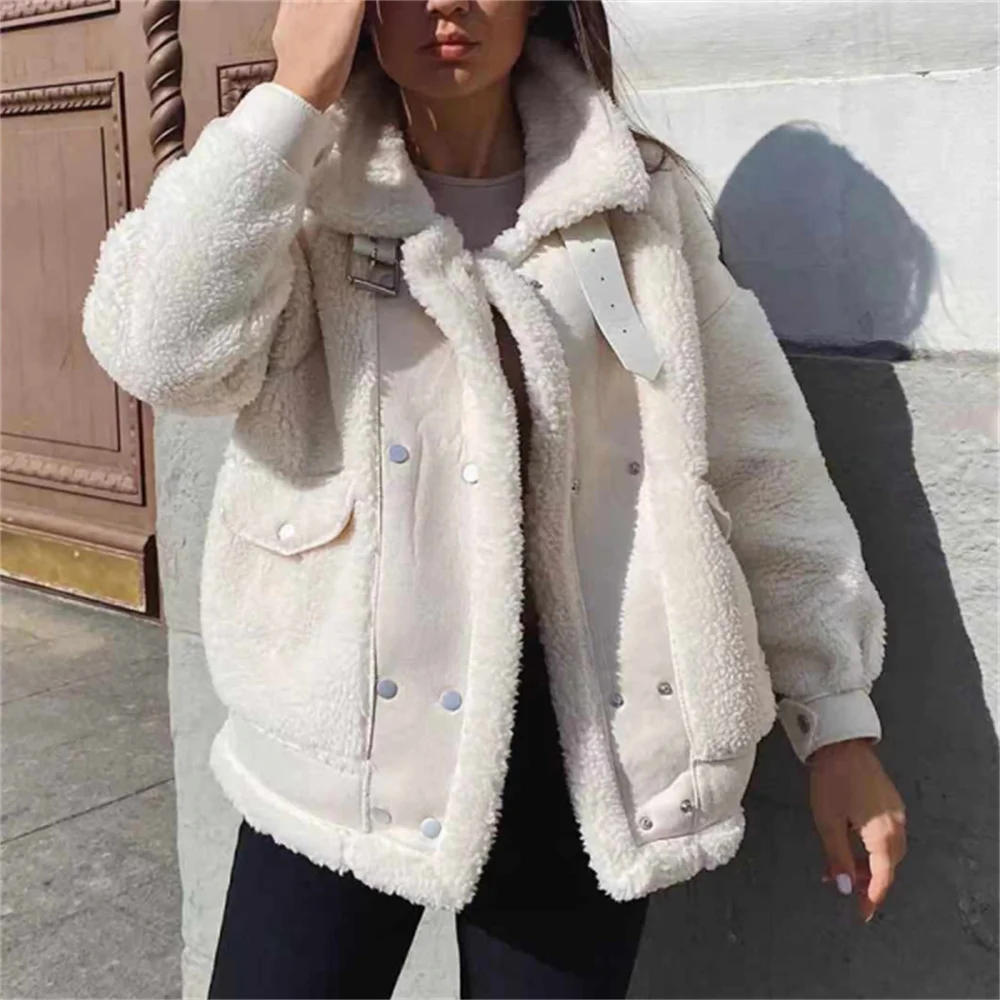 

FAKUNTN For Women Thick Winter Coat Faux Leather Fur Sheepskin Coat Women Clothes Winter Leather Jacket Lamb Wool Thick Warm