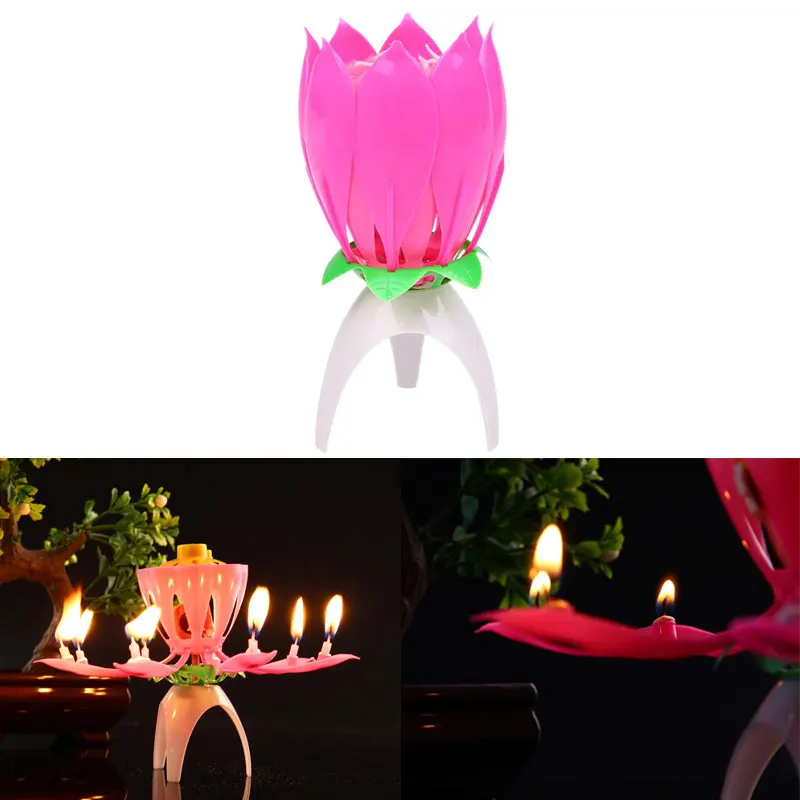 Вращающаяся музыкальная свеча в виде цветка день рождения торт Топпер украшение