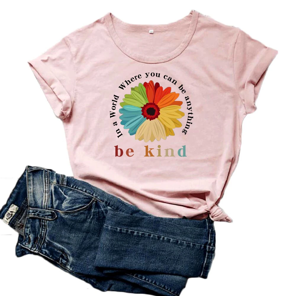 

Футболка Mikialong Be Kind, женская черная футболка с графическим рисунком, Женская Повседневная футболка, Женский Топ