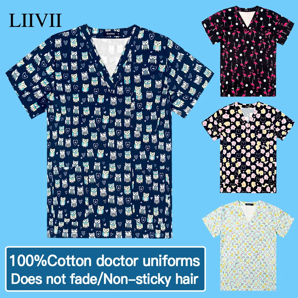 

High Quality 100%Cotton medical Printing Tops Unisex Surgical Nurse Uniforms Hospital Dentist Uniforms Doctor Nursing Workwear