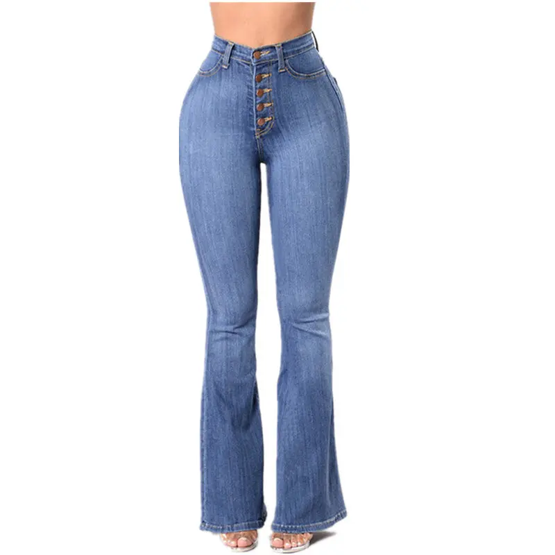 Factory Direct Hot Sale Women Jeans Female High-waisted Pants Washed Denim Sewing Button Wide-Leg |