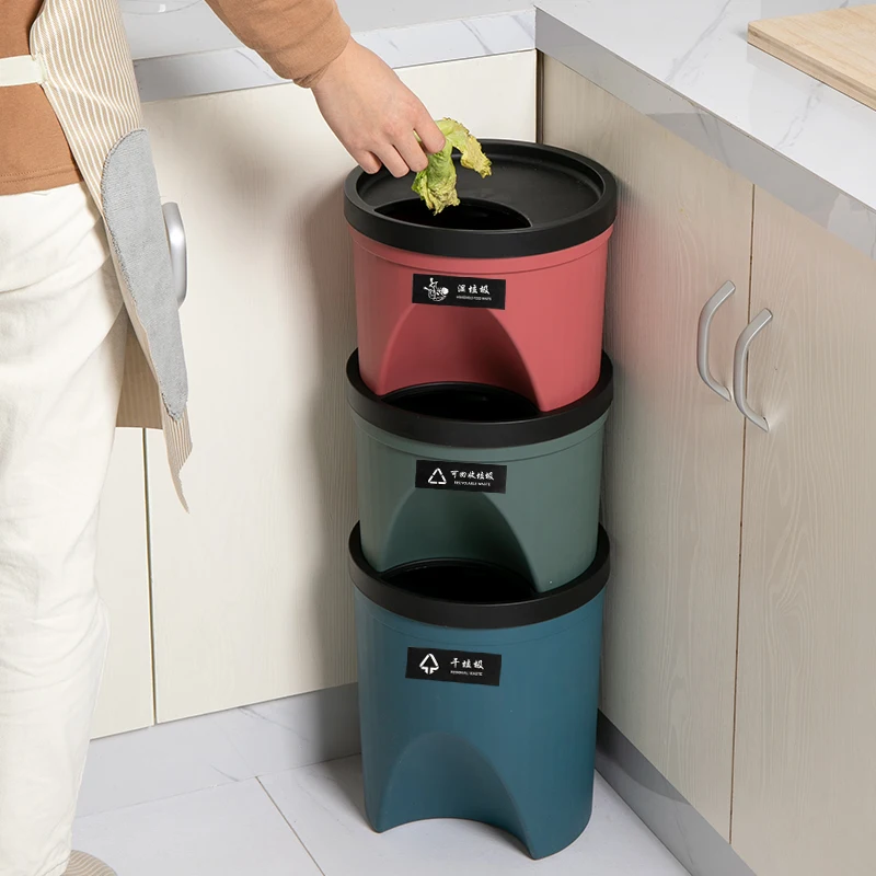 Stackable Sorting Trash Can Circular Recycling Bin Household Stacked Kitchen Waste Garbage Separation Classified | Дом и сад