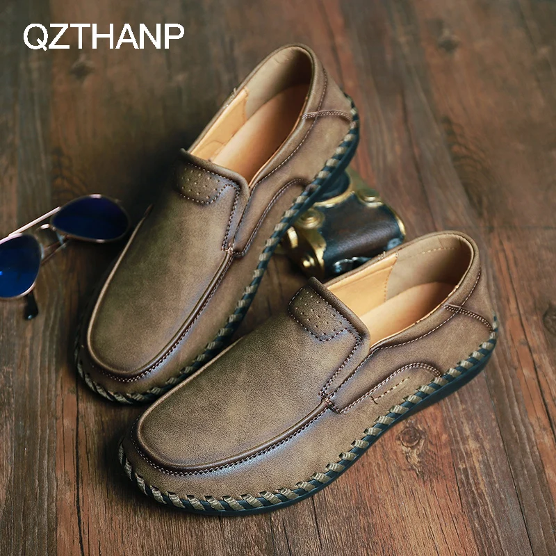 

QZTHANP High Quality Fashion Casual Leather Shoes Men Male Adult Shoes Handmade Chaussure Homme Net Surface Loafers Breathable