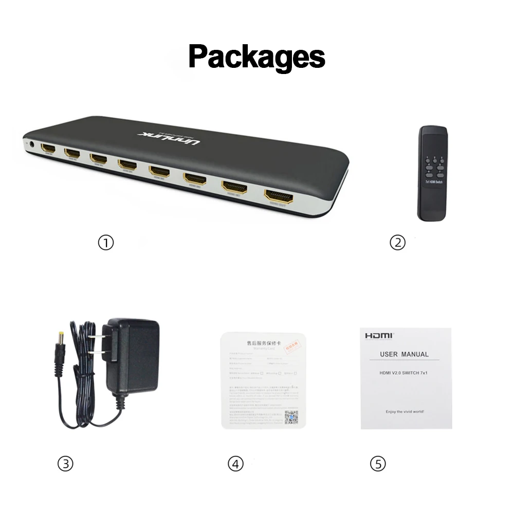 Unnlink HD MI совместимый 2 0 переключатель 4K 60 Гц 7X1 5X1 3X1 с Romote IR для Xbox One s/x PS4 Pro LED Smart TV mi