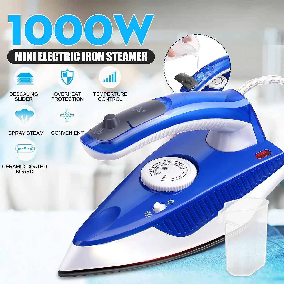 

1000W Mini Spray Steam Iron Ceramic Coating Soleplate Folding Handle Electric Irons Temperature control Clothes Ironing Steamer