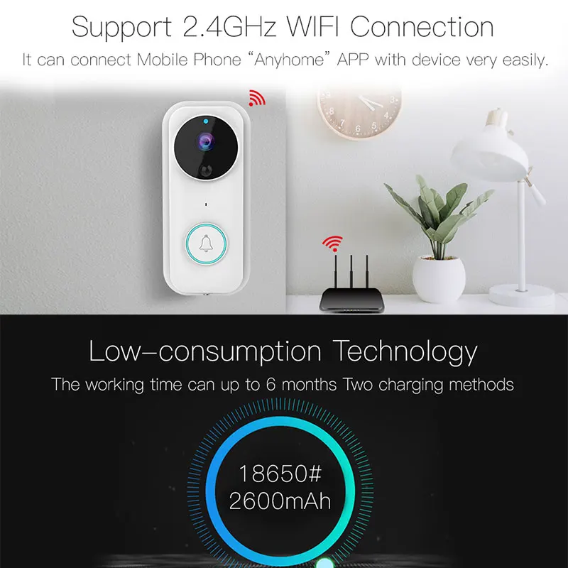 Дверной Звонок камера Wifi 1080P видео звонок двухстороннее аудио Обнаружение