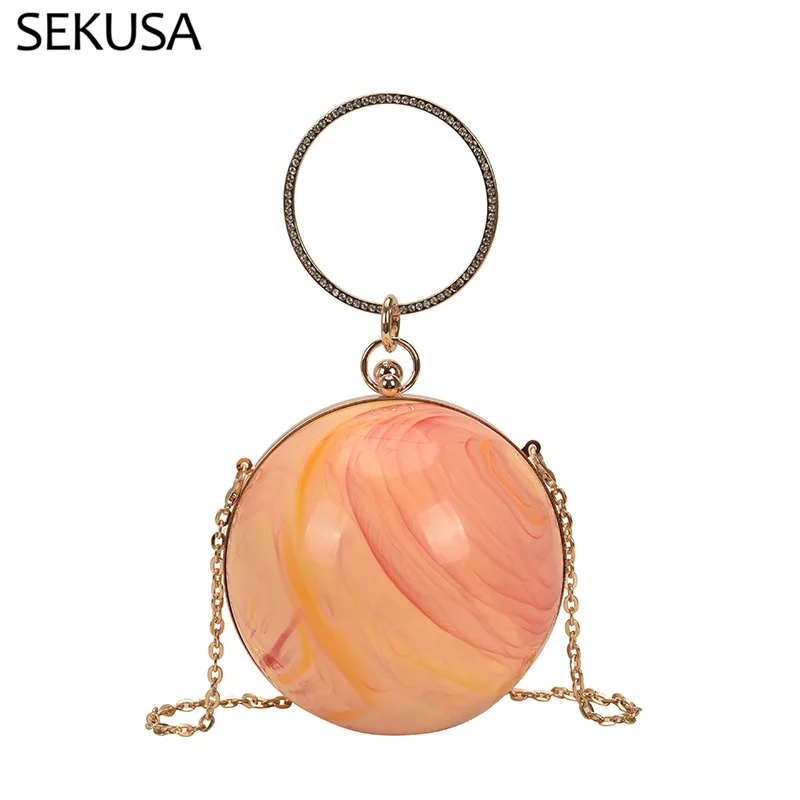 

Ball Pattern Acrylic Box Party Clutch Fashion Women Purses and Handbasg Long Pearl Chain Designer Shoulder Bag Wedding