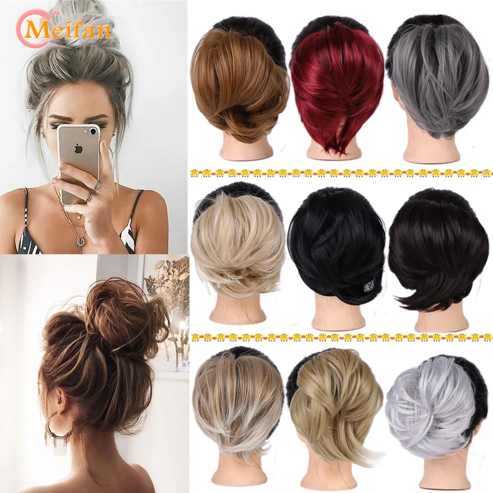 MEIFAN спутанные резинки шиньон с бантом из пончиков Синтетические прямые волосы