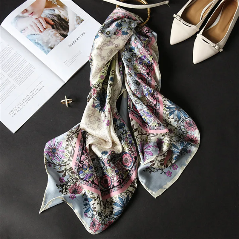 Женский квадратный шарф из натурального шелка 100% см |