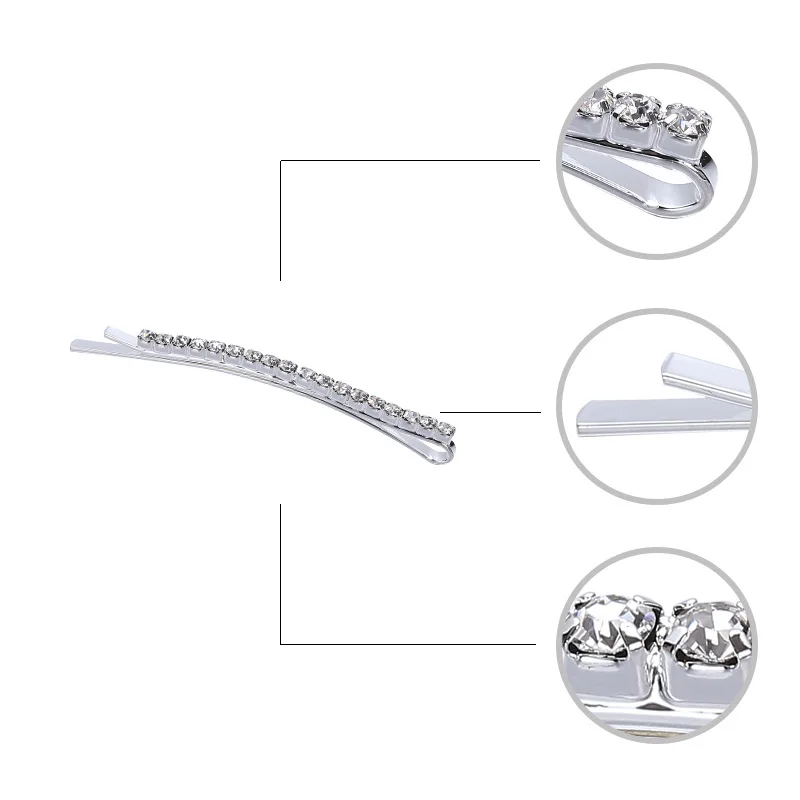 3PC Women Crystal Rhinestone Barrettes Hair Clips Metal Hairpins Hairgrips Headwear Styling Tools Accessories Gold/Silver |
