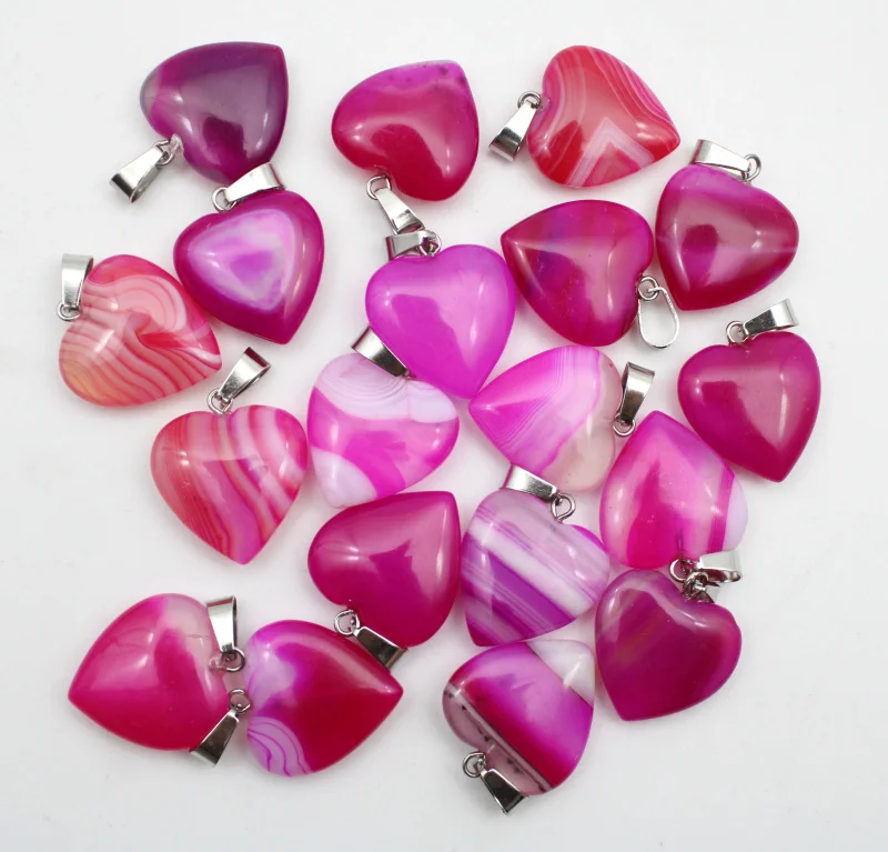 

wholesale 24pcs natural stone red purple stripe onyx agates mixed 20mm heart pendants for diy jewelry making necklace pendant