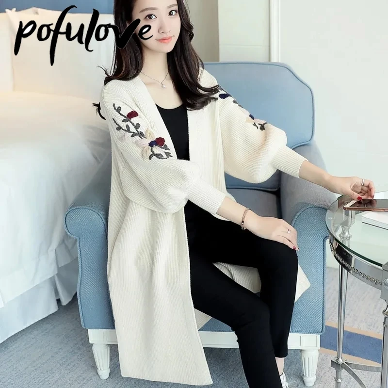 

Sweater Cardigan Women's Plus Size Loose Korean Version Solid Color Jacket Mid-length Knitwear Trending Sweater Fall and Winter