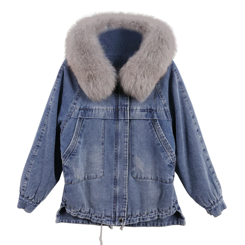 Женская джинсовая куртка 2020 Yuzi.may Boho новая для женщин лоскутный меховой воротник