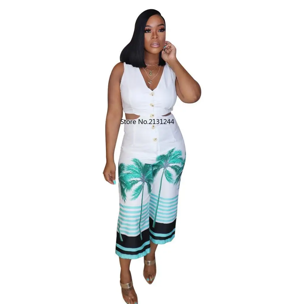 Летний модный женский комбинезон без рукавов с принтом и V образным вырезом