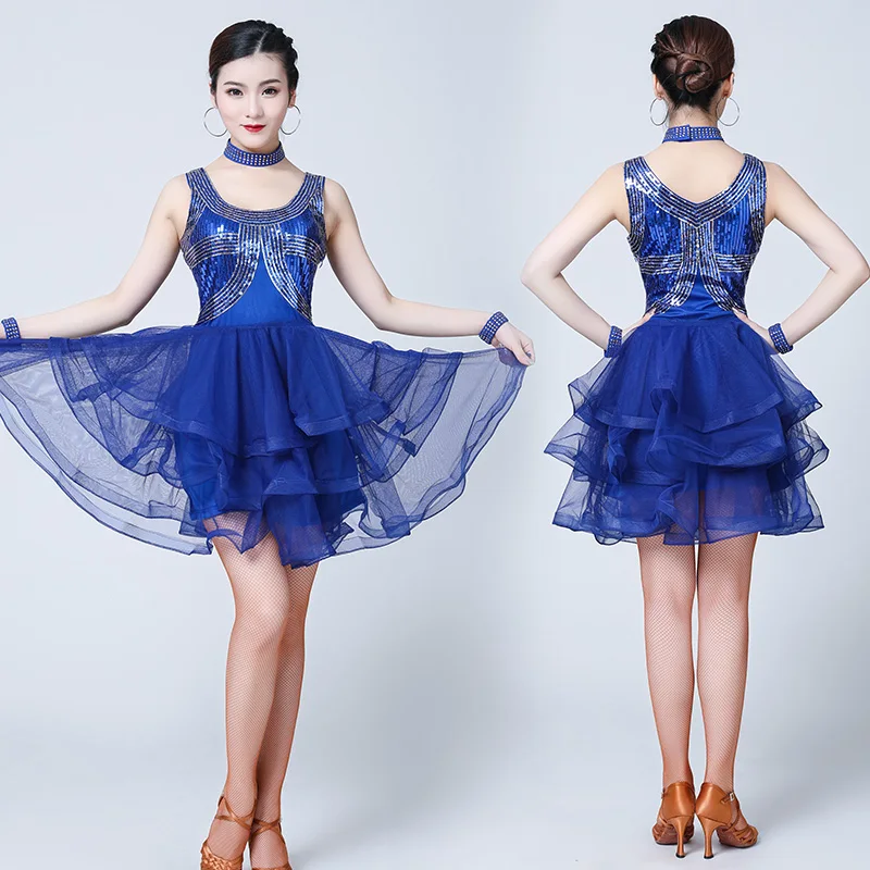 Костюм для латиноамериканских танцев блестящий женский костюм из четырех частей