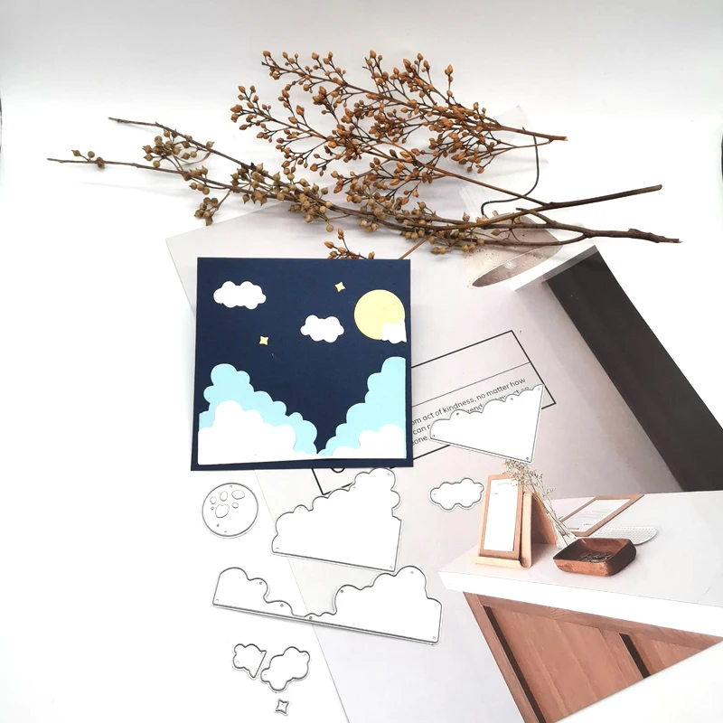 

Облака луна и звезды высечки Набор открыток Сказочный фон тиснение на зазоре