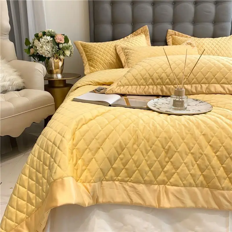 J2 Yellow Gray Green Purple White Soft Silk Velvet Fleece Quilted Bedspread Bed Cover Sheet Blanket Pillowcases 3pcs | Дом и сад