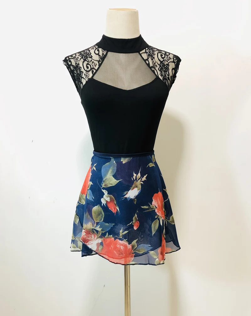 Женская балетная юбка пачка шифоновая с цветочным принтом небольшой фартук для