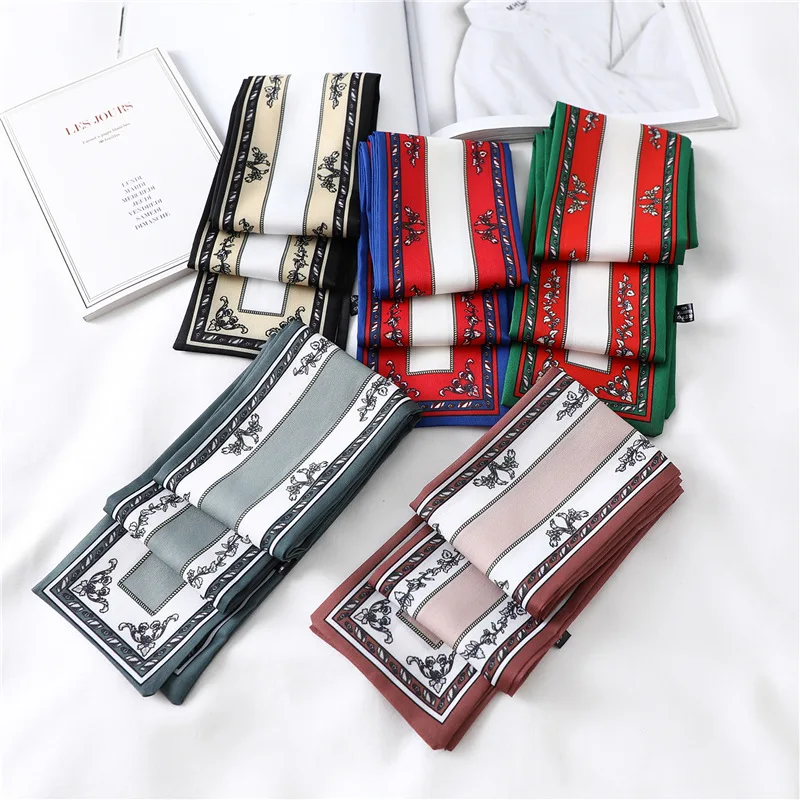 

New Bandana Silk Scarf Women Luxury Hair Band Fashion Female Handbag Handle Ribbon Designer Long Neck Scarves girls for hair