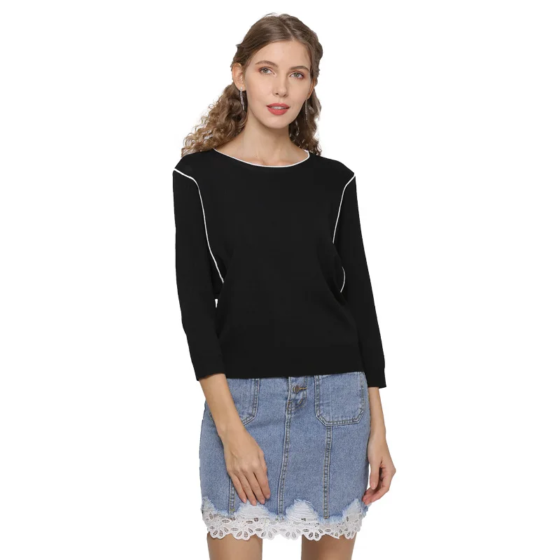 

Spring Autumn Knitted Sweater Women Tops Three Quarter Sleeve Casual Pullover Outerwear Loose O-Neck Casual Knitwear TA501