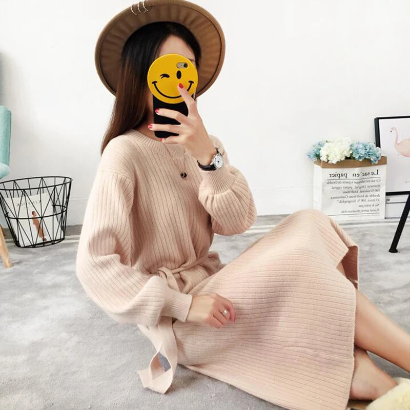 Осеннее платье-свитер EORUTCIZ женское приталенное трикотажное базовое платье с