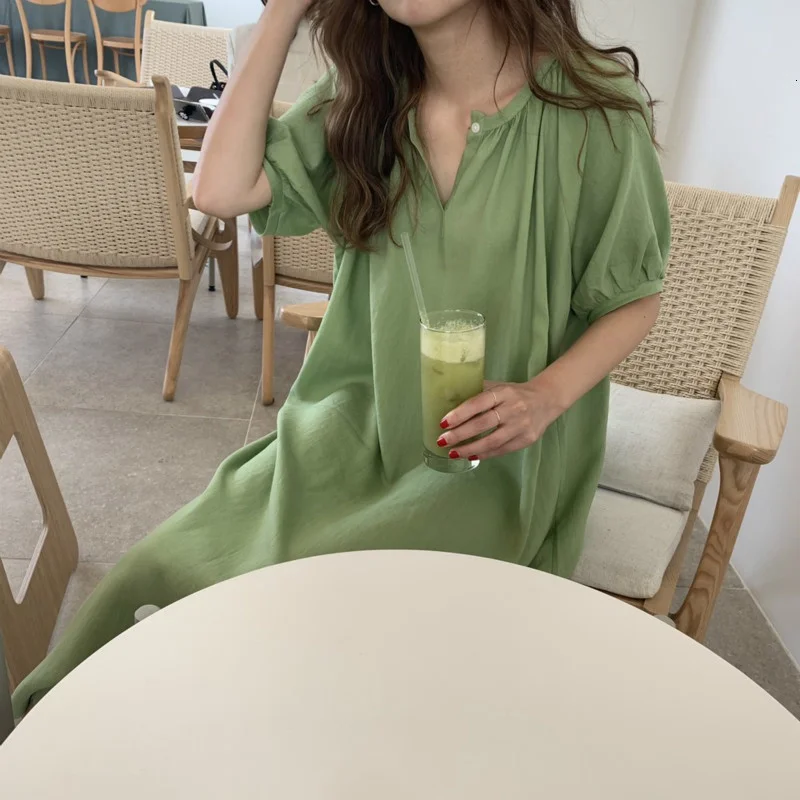 

Женское длинное прямое платье SHZQ, зеленое винтажное платье с v-образным вырезом и поясом, свободное летнее платье