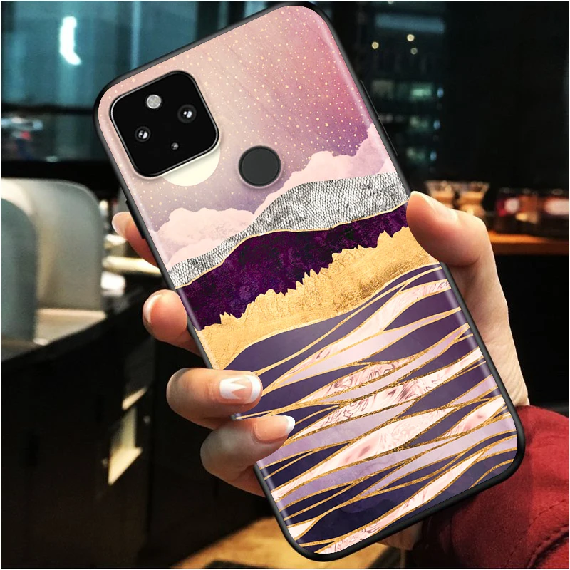 

Mountain Marble Moon Shockproof Cover for Google Pixel 5 5A 4 4A XL 5G Black Phone Case Shell Soft Fundas Coque Capa