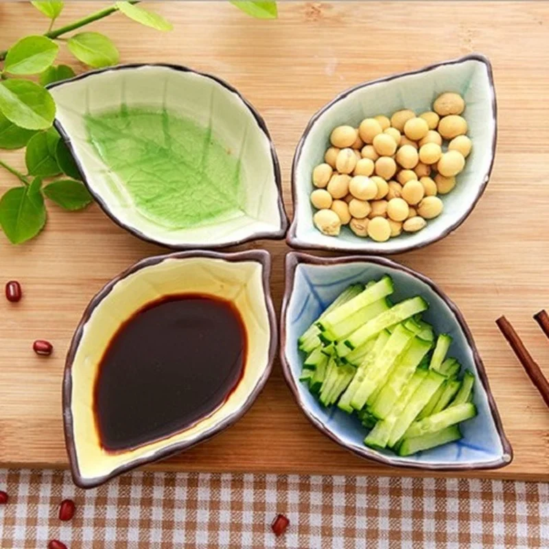 

Маленькое керамическое блюдо для соуса в форме листа, японская посуда, пшеничная солома, уксус, специи, искусственный вкус и соль, блюдо для ...