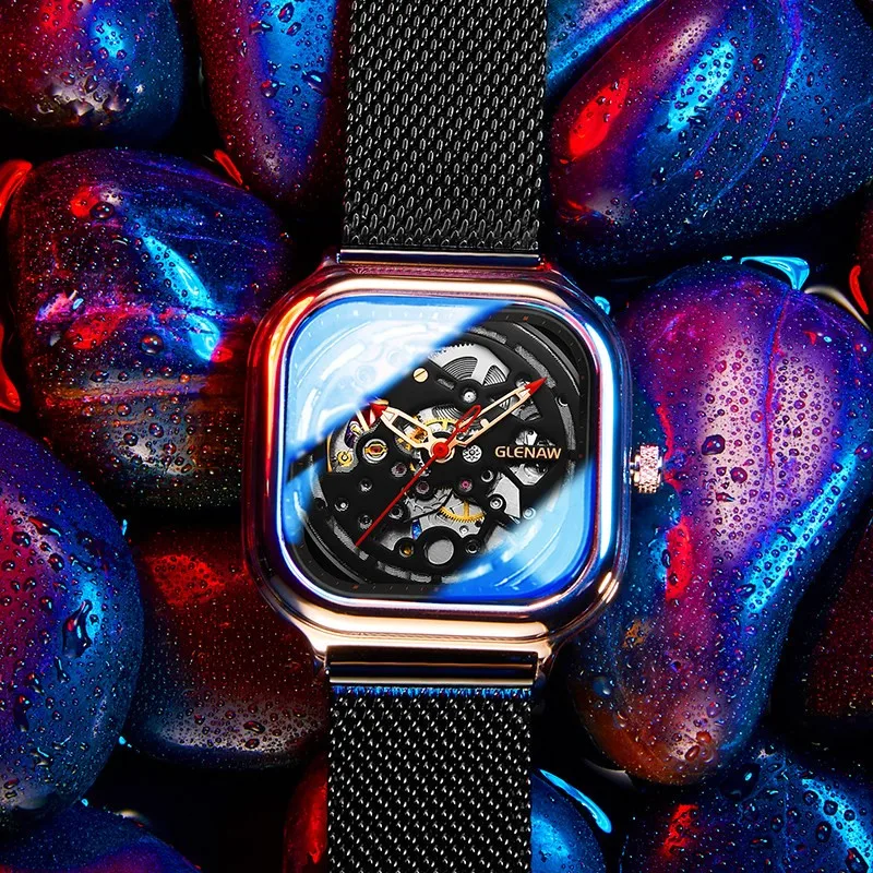 Часы наручные гленав Мужские механические полые часы-скелетоны с ажурным