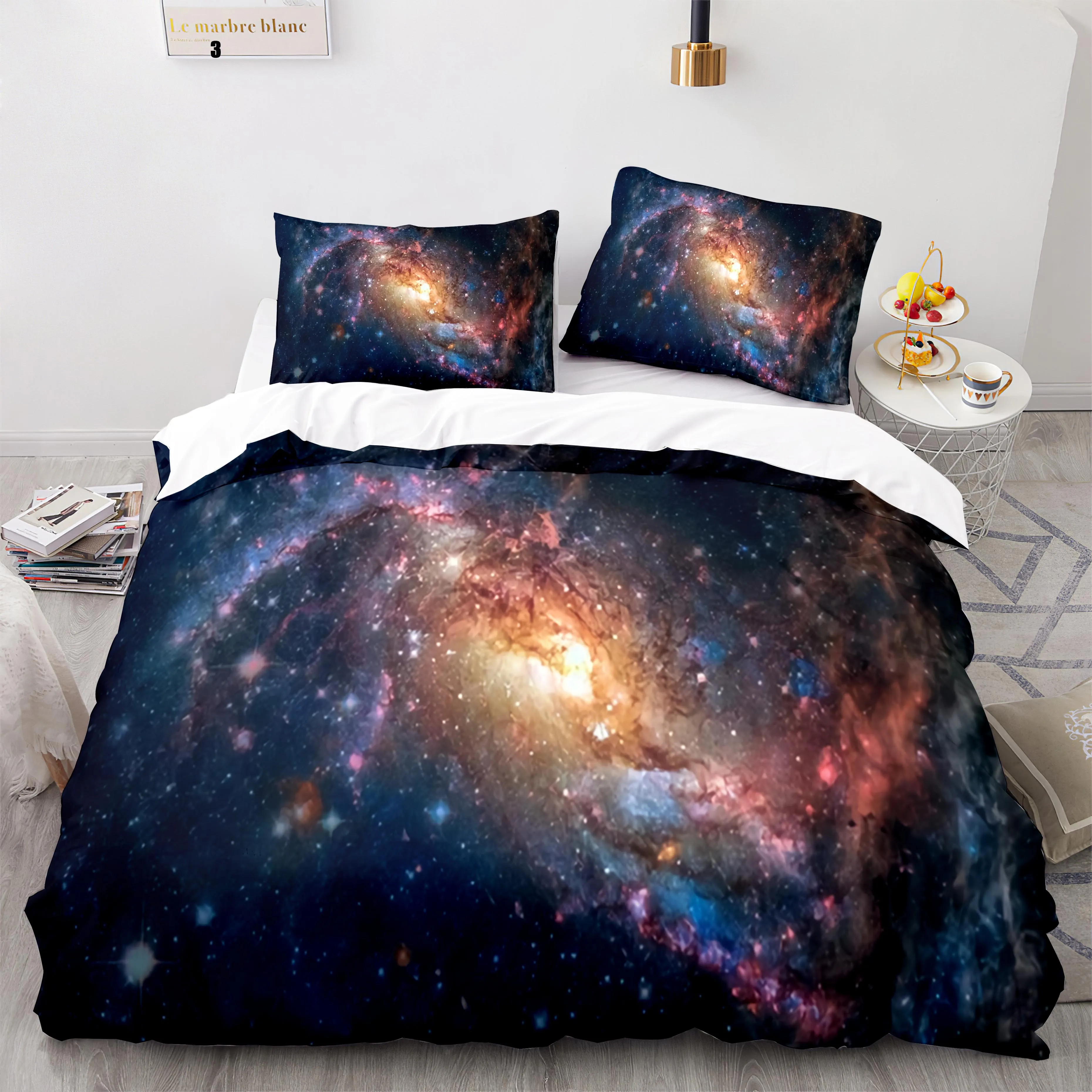

Space Galaxy Aurora Sunset Glow Bedding Set Single Twin Full Queen King Size Sky Stars Tree Bed Set Kid's Kid Duvetcover 39