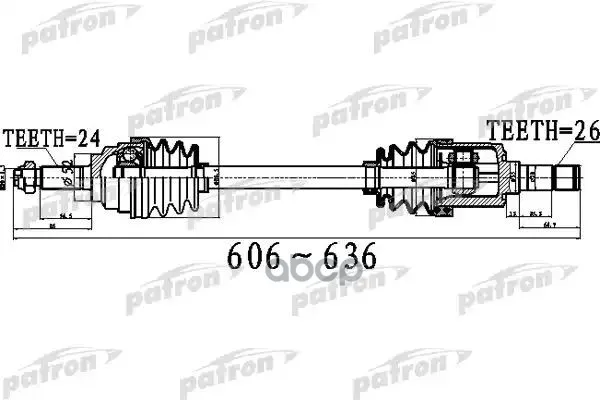Полуось Передний Мост Слева 24x606x52x26 Kia Rio [Fd] 00 PATRON арт. PDS0516|Гайки и болты| |
