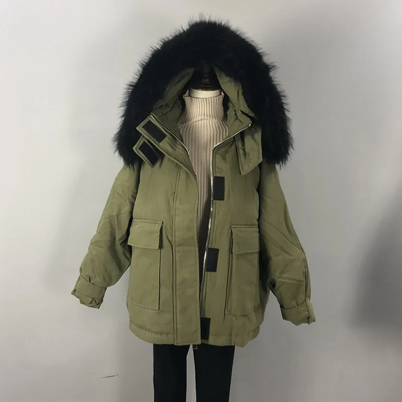 army green-3 Большие размеры пуховик зимняя куртка женская куртка-пуховик обработанная Куртка пуховая куртка женская куртка с капюшоном и настоящим мехом Куртка "Сафари" - Цвет: army green-3