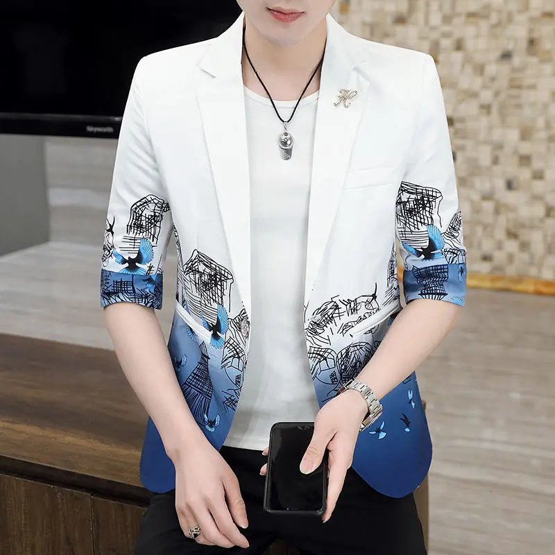 

2021 summer medium sleeve suit coat men's Korean slim fit half sleeve suit men's small suit youth trend coat superior high-grade
